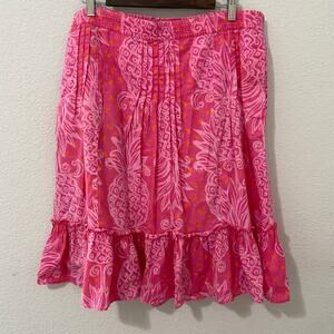 Lilly Pulitzer Largo Daiquiri Skirt L Pink Pineapple Print Linen Ruffle Pockets